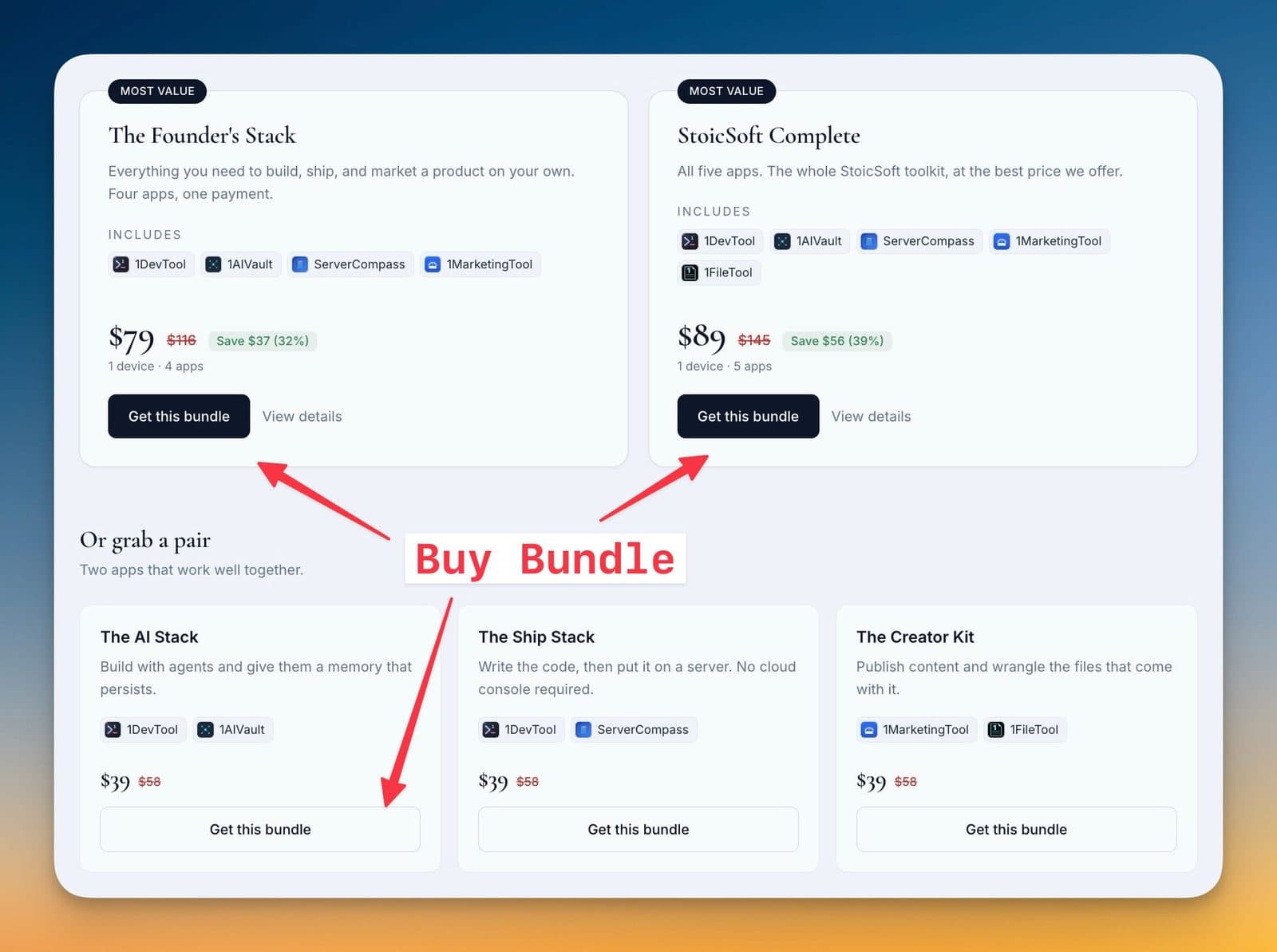 Buy the bundle once — one payment, one checkout.